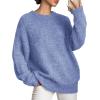 imagePRETTYGARDEN Womens Fall Long Sleeve Sweater Crew Neck Fuzzy Loose Fit Chunky Knit Oversized Pullover Sweaters Going Out TopsMist Blue