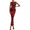 imagePRETTYGARDEN Womens Summer Wedding Guest Dress 2026 Spring Mesh Sleeveless Bodycon Ruched Floral Holiday Maxi Long DressesBlack Red Flower