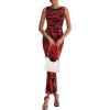 imagePRETTYGARDEN Womens Summer Wedding Guest Dress 2026 Spring Mesh Sleeveless Bodycon Ruched Floral Holiday Maxi Long DressesBlack Red Flower