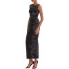 imagePRETTYGARDEN Womens Summer Wedding Guest Dress 2026 Spring Mesh Sleeveless Bodycon Ruched Floral Holiday Maxi Long DressesFloral Black
