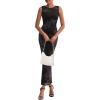imagePRETTYGARDEN Womens Summer Wedding Guest Dress 2026 Spring Mesh Sleeveless Bodycon Ruched Floral Holiday Maxi Long DressesFloral Black
