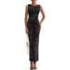 imagePRETTYGARDEN Womens Summer Wedding Guest Dress 2026 Spring Mesh Sleeveless Bodycon Ruched Floral Holiday Maxi Long DressesFloral Black
