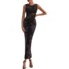 imagePRETTYGARDEN Womens Summer Wedding Guest Dress 2026 Spring Mesh Sleeveless Bodycon Ruched Floral Holiday Maxi Long DressesFloral Black