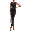 imagePRETTYGARDEN Womens Summer Wedding Guest Dress 2026 Spring Mesh Sleeveless Bodycon Ruched Floral Holiday Maxi Long DressesFloral Black