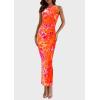 imagePRETTYGARDEN Womens Summer Wedding Guest Dress 2026 Spring Mesh Sleeveless Bodycon Ruched Floral Holiday Maxi Long DressesFloral Orange