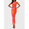imagePRETTYGARDEN Womens Summer Wedding Guest Dress 2026 Spring Mesh Sleeveless Bodycon Ruched Floral Holiday Maxi Long DressesFloral Orange