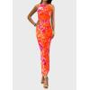 imagePRETTYGARDEN Womens Summer Wedding Guest Dress 2026 Spring Mesh Sleeveless Bodycon Ruched Floral Holiday Maxi Long DressesFloral Orange