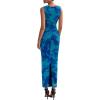 imagePRETTYGARDEN Womens Summer Wedding Guest Dress 2026 Spring Mesh Sleeveless Bodycon Ruched Floral Holiday Maxi Long DressesGreen Blue Flower