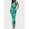 imagePRETTYGARDEN Womens Summer Wedding Guest Dress 2026 Spring Mesh Sleeveless Bodycon Ruched Floral Holiday Maxi Long DressesGreen Floral