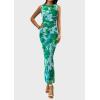 imagePRETTYGARDEN Womens Summer Wedding Guest Dress 2026 Spring Mesh Sleeveless Bodycon Ruched Floral Holiday Maxi Long DressesGreen Floral