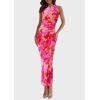 imagePRETTYGARDEN Womens Summer Wedding Guest Dress 2026 Spring Mesh Sleeveless Bodycon Ruched Floral Holiday Maxi Long DressesPink Floral