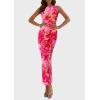 imagePRETTYGARDEN Womens Summer Wedding Guest Dress 2026 Spring Mesh Sleeveless Bodycon Ruched Floral Holiday Maxi Long DressesPink Floral