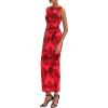imagePRETTYGARDEN Womens Summer Wedding Guest Dress 2026 Spring Mesh Sleeveless Bodycon Ruched Floral Holiday Maxi Long DressesRed Floral