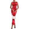 imagePRETTYGARDEN Womens Summer Wedding Guest Dress 2026 Spring Mesh Sleeveless Bodycon Ruched Floral Holiday Maxi Long DressesRed Floral