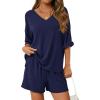 imagePRETTYGARDEN Womens 2 Piece Sets 2026 Oversized Vneck Half Sleeve Tops Shorts Lounge Set Casual Summer Travel Beach OutfitsNavy Blue