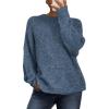 imagePRETTYGARDEN Womens Fall Long Sleeve Sweater Crew Neck Fuzzy Loose Fit Chunky Knit Oversized Pullover Sweaters Going Out TopsDenim Blue