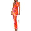 imagePRETTYGARDEN Womens Summer Wedding Guest Dress 2026 Spring Mesh Sleeveless Bodycon Ruched Floral Holiday Maxi Long DressesFloral Orange