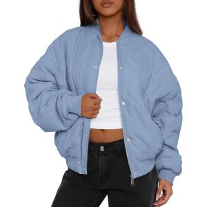 imagePRETTYGARDEN Womens Quilted Bomber Jacket Fall Fashion 2025 Lightweight Cropped Zip up Outerwear Winter Puffer Coats PocketsLight Blue