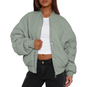 imagePRETTYGARDEN Womens Quilted Bomber Jacket Fall Fashion 2025 Lightweight Cropped Zip up Outerwear Winter Puffer Coats PocketsSage Green