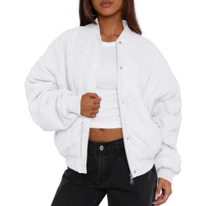 imagePRETTYGARDEN Womens Quilted Bomber Jacket Fall Fashion 2025 Lightweight Cropped Zip up Outerwear Winter Puffer Coats PocketsWhite