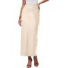 imagePRETTYGARDEN Long Skirts for Women 2026 Fall Fashion Clothing Faux Leather High Waist Dressy Casual Slit Pencil Maxi SkirtBeige