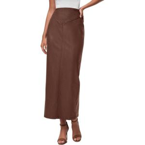 imagePRETTYGARDEN Long Skirts for Women 2026 Fall Fashion Clothing Faux Leather High Waist Dressy Casual Slit Pencil Maxi SkirtBrown