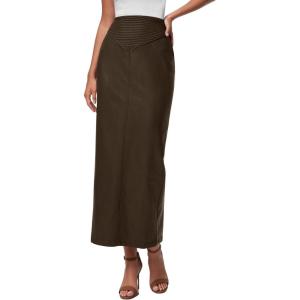 imagePRETTYGARDEN Long Skirts for Women 2026 Fall Fashion Clothing Faux Leather High Waist Dressy Casual Slit Pencil Maxi SkirtCoffee