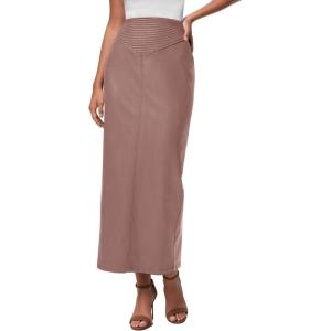 imagePRETTYGARDEN Long Skirts for Women 2026 Fall Fashion Clothing Faux Leather High Waist Dressy Casual Slit Pencil Maxi SkirtPink