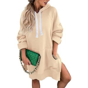 imagePRETTYGARDEN Sweatshirt for Women 2026 Fall Oversized Pullover Long Sleeve Casual Hoodie Dress Kangaroo Pocket Winter ClothesApricot