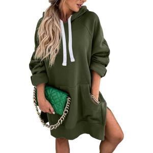 imagePRETTYGARDEN Sweatshirt for Women 2026 Fall Oversized Pullover Long Sleeve Casual Hoodie Dress Kangaroo Pocket Winter ClothesArmy Green