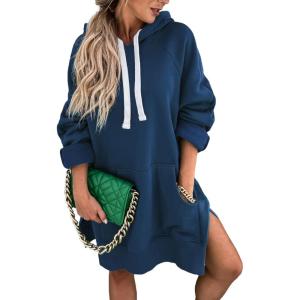 imagePRETTYGARDEN Sweatshirt for Women 2026 Fall Oversized Pullover Long Sleeve Casual Hoodie Dress Kangaroo Pocket Winter ClothesBlue