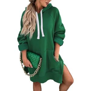 imagePRETTYGARDEN Sweatshirt for Women 2026 Fall Oversized Pullover Long Sleeve Casual Hoodie Dress Kangaroo Pocket Winter ClothesDark Green