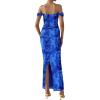 imagePRETTYGARDEN Cocktail Dresses for Women 2026 Summer Floral Off Shoulder Ruched Mesh Elegant Wedding Guest Maxi DressBright Blue
