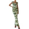 imagePRETTYGARDEN Cocktail Dresses for Women 2026 Summer Floral Off Shoulder Ruched Mesh Elegant Wedding Guest Maxi DressDark Army Green Floral