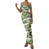imagePRETTYGARDEN Cocktail Dresses for Women 2026 Summer Floral Off Shoulder Ruched Mesh Elegant Wedding Guest Maxi DressDark Army Green Floral
