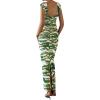 imagePRETTYGARDEN Cocktail Dresses for Women 2026 Summer Floral Off Shoulder Ruched Mesh Elegant Wedding Guest Maxi DressDark Army Green Floral