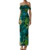 imagePRETTYGARDEN Cocktail Dresses for Women 2026 Summer Floral Off Shoulder Ruched Mesh Elegant Wedding Guest Maxi DressGreen Big Floral