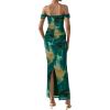 imagePRETTYGARDEN Cocktail Dresses for Women 2026 Summer Floral Off Shoulder Ruched Mesh Elegant Wedding Guest Maxi DressGreen Big Floral