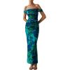 imagePRETTYGARDEN Cocktail Dresses for Women 2026 Summer Floral Off Shoulder Ruched Mesh Elegant Wedding Guest Maxi DressGreen Floral