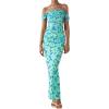 imagePRETTYGARDEN Cocktail Dresses for Women 2026 Summer Floral Off Shoulder Ruched Mesh Elegant Wedding Guest Maxi DressLight Green Daisy