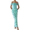 imagePRETTYGARDEN Cocktail Dresses for Women 2026 Summer Floral Off Shoulder Ruched Mesh Elegant Wedding Guest Maxi DressLight Green Daisy
