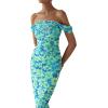 imagePRETTYGARDEN Cocktail Dresses for Women 2026 Summer Floral Off Shoulder Ruched Mesh Elegant Wedding Guest Maxi DressLight Green Daisy