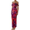 imagePRETTYGARDEN Cocktail Dresses for Women 2026 Summer Floral Off Shoulder Ruched Mesh Elegant Wedding Guest Maxi DressNavy Red Floral