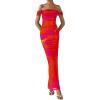 imagePRETTYGARDEN Cocktail Dresses for Women 2026 Summer Floral Off Shoulder Ruched Mesh Elegant Wedding Guest Maxi DressOrange Red Big Floral