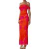 imagePRETTYGARDEN Cocktail Dresses for Women 2026 Summer Floral Off Shoulder Ruched Mesh Elegant Wedding Guest Maxi DressOrange Red Big Floral