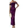 imagePRETTYGARDEN Cocktail Dresses for Women 2026 Summer Floral Off Shoulder Ruched Mesh Elegant Wedding Guest Maxi DressPurple Floral