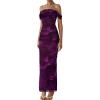 imagePRETTYGARDEN Cocktail Dresses for Women 2026 Summer Floral Off Shoulder Ruched Mesh Elegant Wedding Guest Maxi DressPurple Floral