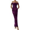 imagePRETTYGARDEN Cocktail Dresses for Women 2026 Summer Floral Off Shoulder Ruched Mesh Elegant Wedding Guest Maxi DressPurple Floral