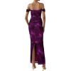 imagePRETTYGARDEN Cocktail Dresses for Women 2026 Summer Floral Off Shoulder Ruched Mesh Elegant Wedding Guest Maxi DressPurple Floral