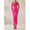 imagePRETTYGARDEN Cocktail Dresses for Women 2026 Summer Floral Off Shoulder Ruched Mesh Elegant Wedding Guest Maxi DressRose Red Floral